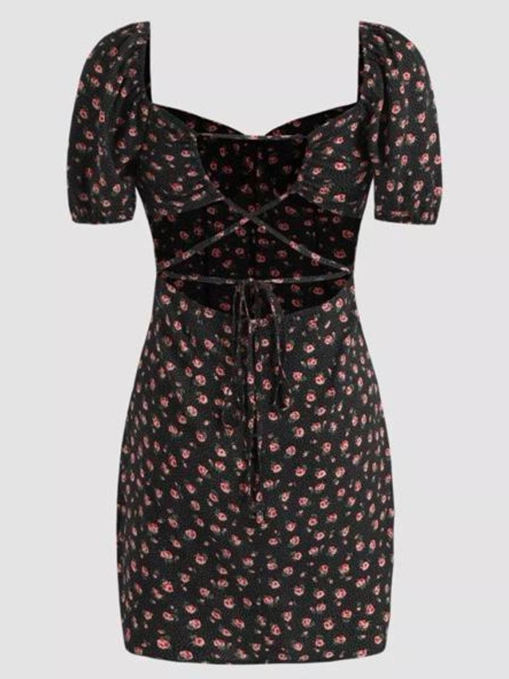 Cider Black Mini Dress with Pink Floral Print - Picture 2 of 10